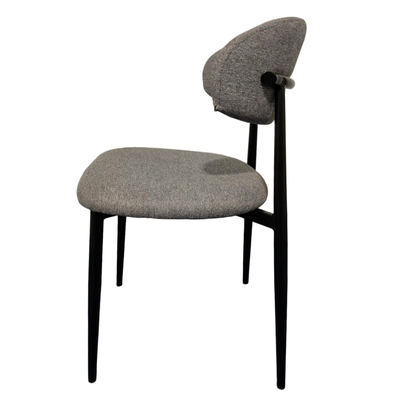 2025 New Model Hot Sale Nordic Comfortable Winged Back Metal Legs Grey Fabric Dining Chairs