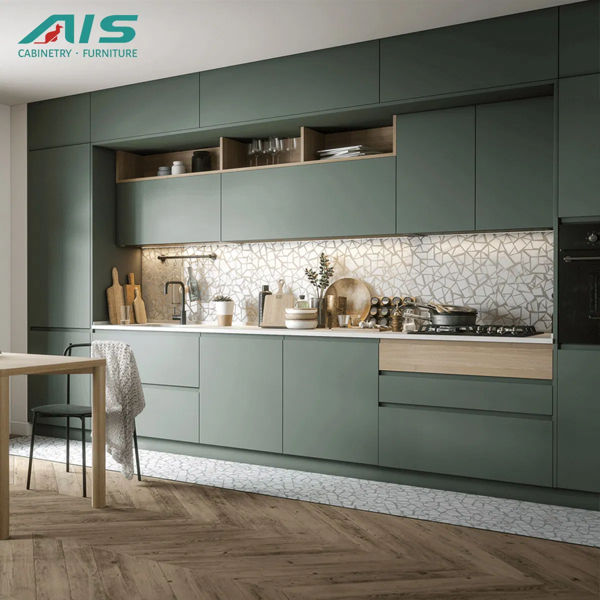 AIS China Manufacturer 48 Hour Free Design Australia Mauritius Canada Modural Furniture Modern Custom Lacquer Wood Kitchen Cabinet for Villa Cupboard