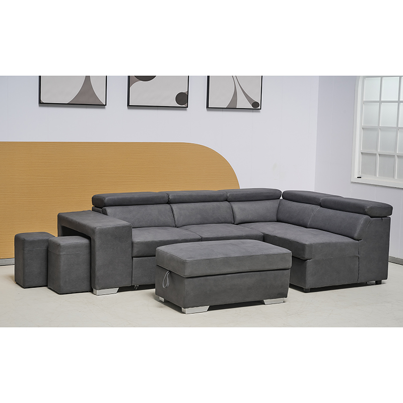 Large Sofa Bed with Adjustable Headrest and Storage Ottoman