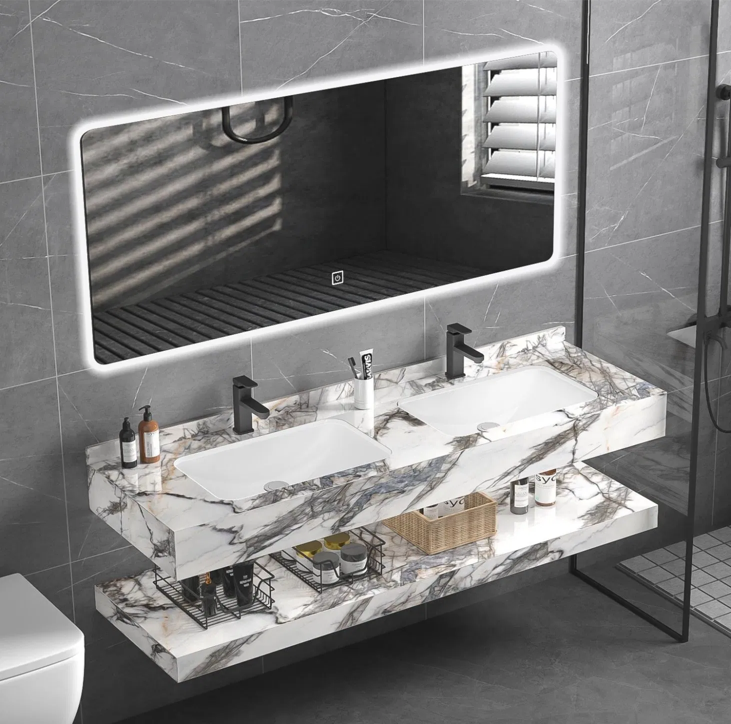 RO-311-120 Modern Slab Sanitary Ware Bathroom Furniture Marble Material Cabinet