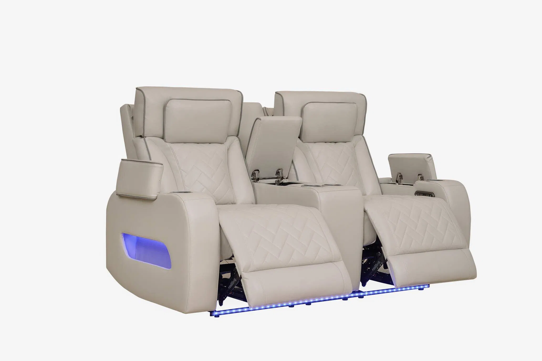 Large Loveseat Recliner, Sofa with Storage Console, Recliner Chair with USB Ports and Cup Holder Beige Breathing Leather