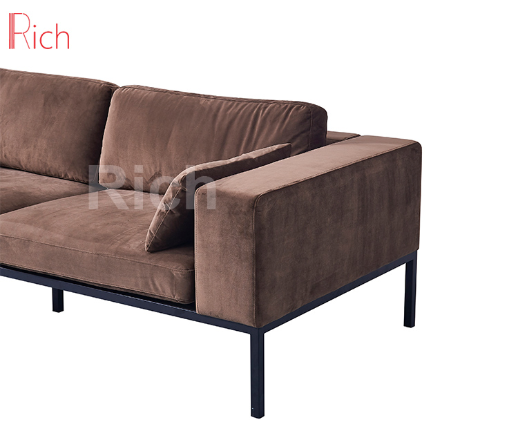 Metal Legs Brown Velvet Upholstery Loveseat Sofa Living Room Furniture