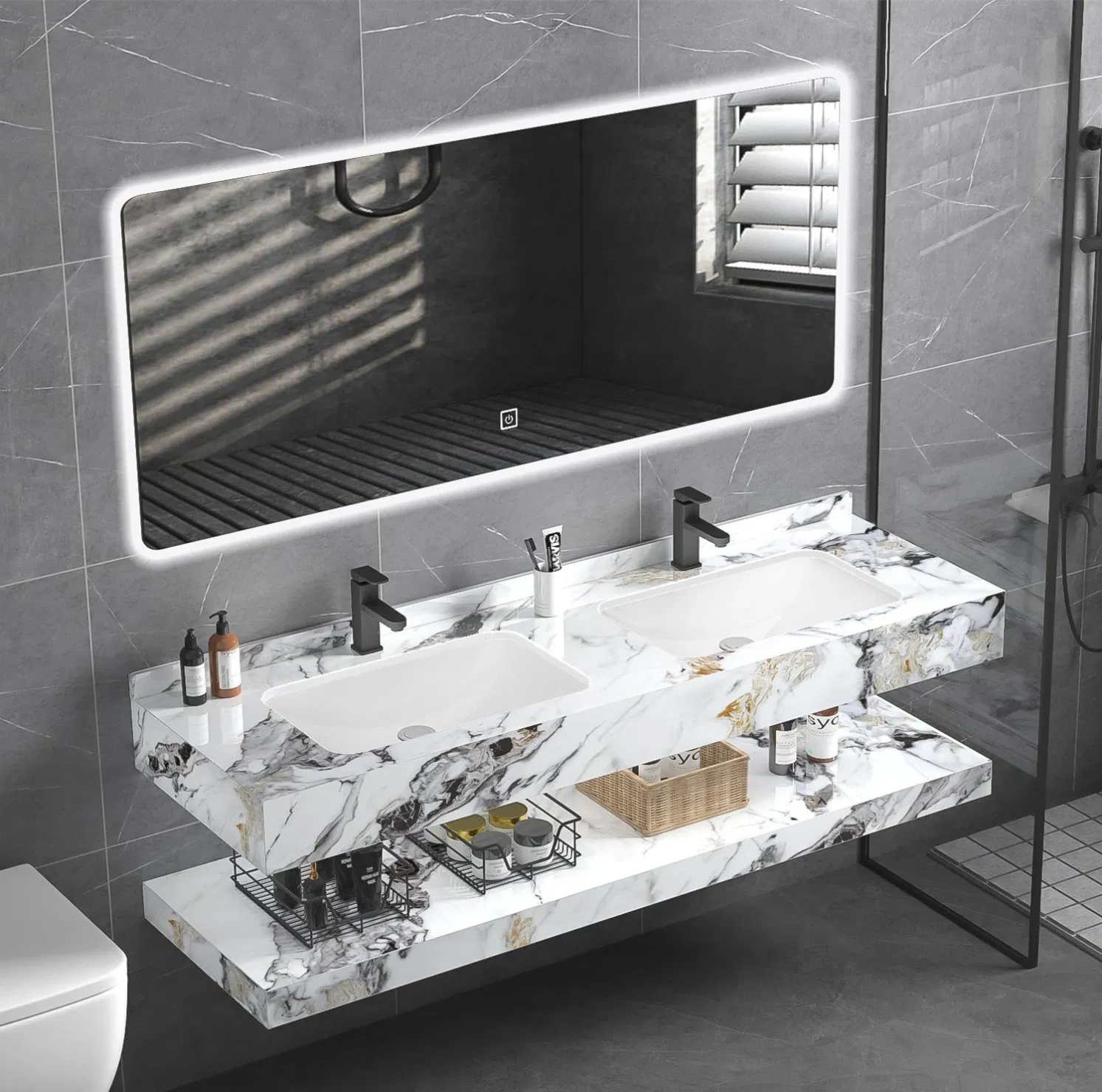 RO-311-120 Modern Slab Sanitary Ware Bathroom Furniture Marble Material Cabinet