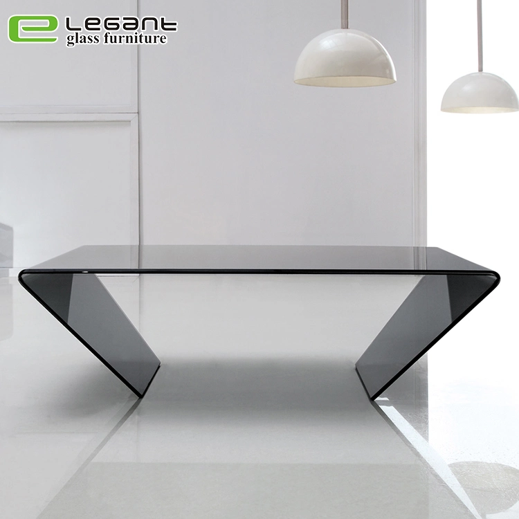 Clear Bent Glass Coffee Table with Frosted Shelf