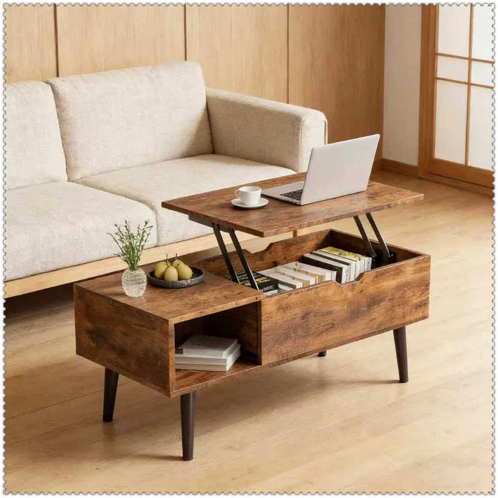 Farmhouse Style Coffee Table with Distressed Vintage Character Appearance