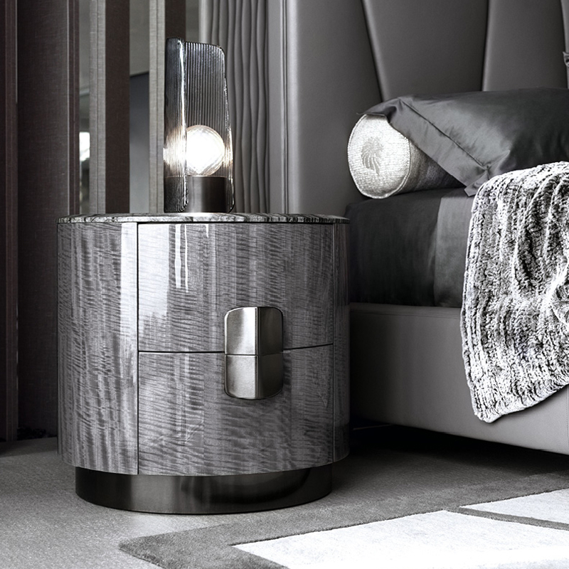 Italian Luxury Modern Minimalist Bedroom Furniture Round Nightstand with Marble Top for Home