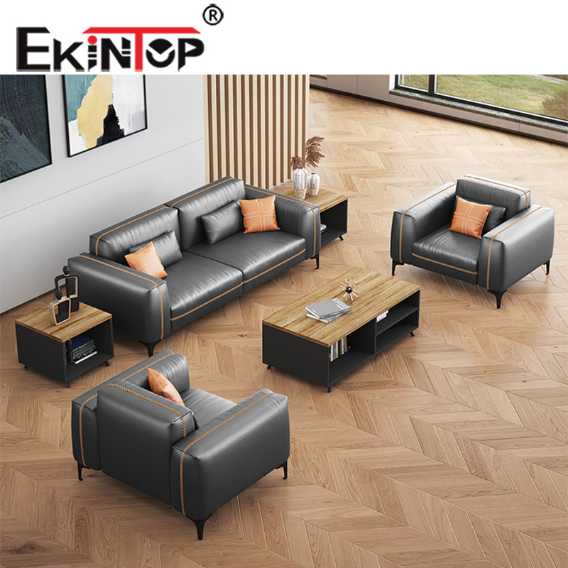Ekintop Modern Living Room Commerical Office Furniture Reception Sectional Visitor Waiting Room Leather Sofa Set