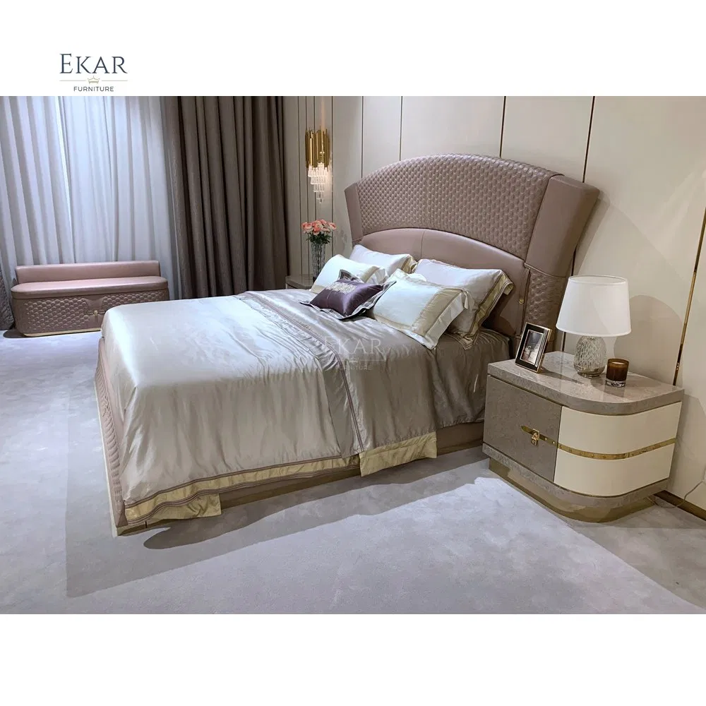 High End Nordic Style Drawer Wood Luxury Leather Modern Nightstand