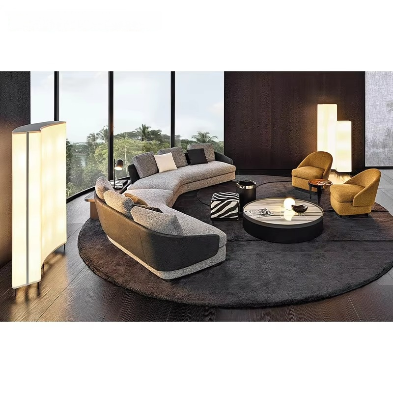 Modern Luxury Sectional Comfortable Fabric Recliner Complete Set Round Curved Design Corner Couch Living Room Furniture Sofa