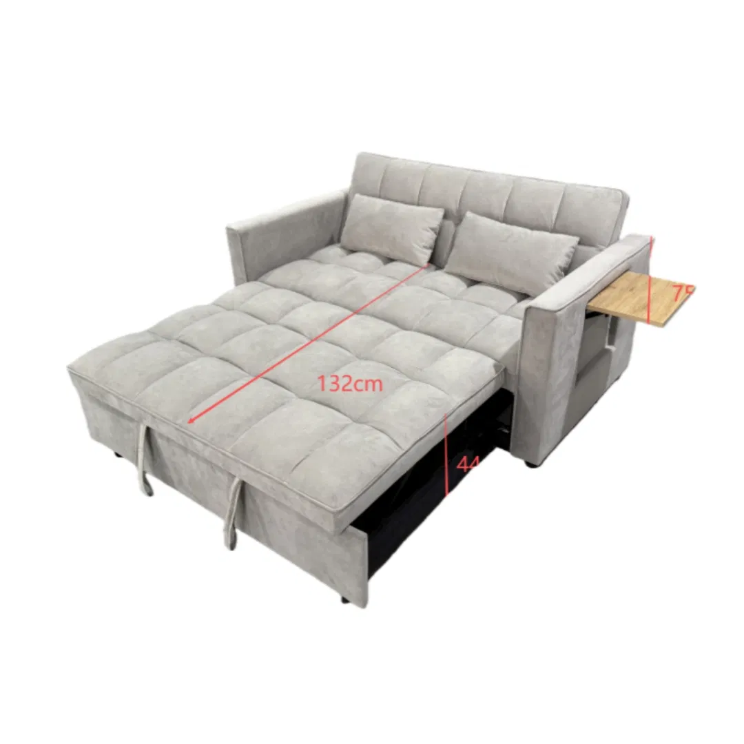 Apartment Furniture Foldable Dual Use 2 Seater Modern Living Room Sofa Bed with Phone Holder
