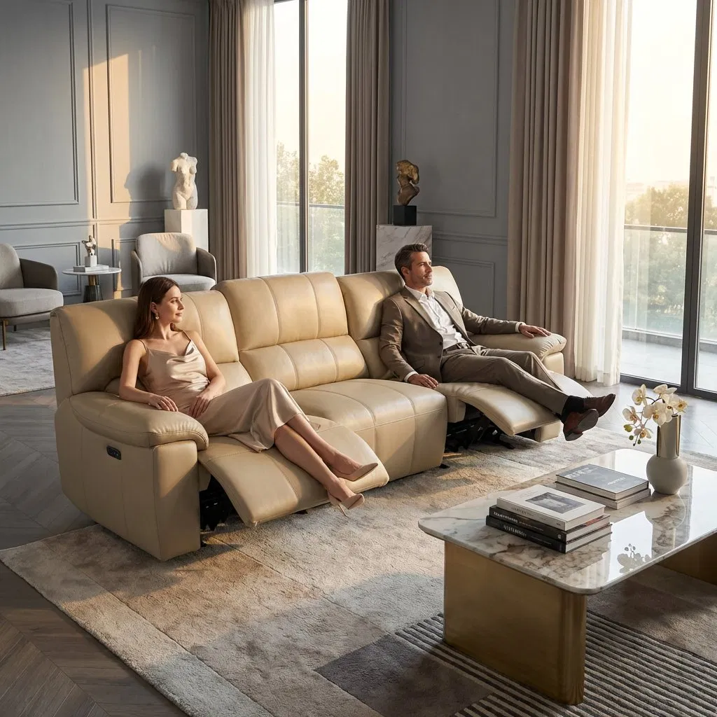 Modern Luxury 3 2 1 Seater Sofa Leather Power Recliner Sofas Dual Electric Adjustable Lounge Couch with USB Port for Living Room Use