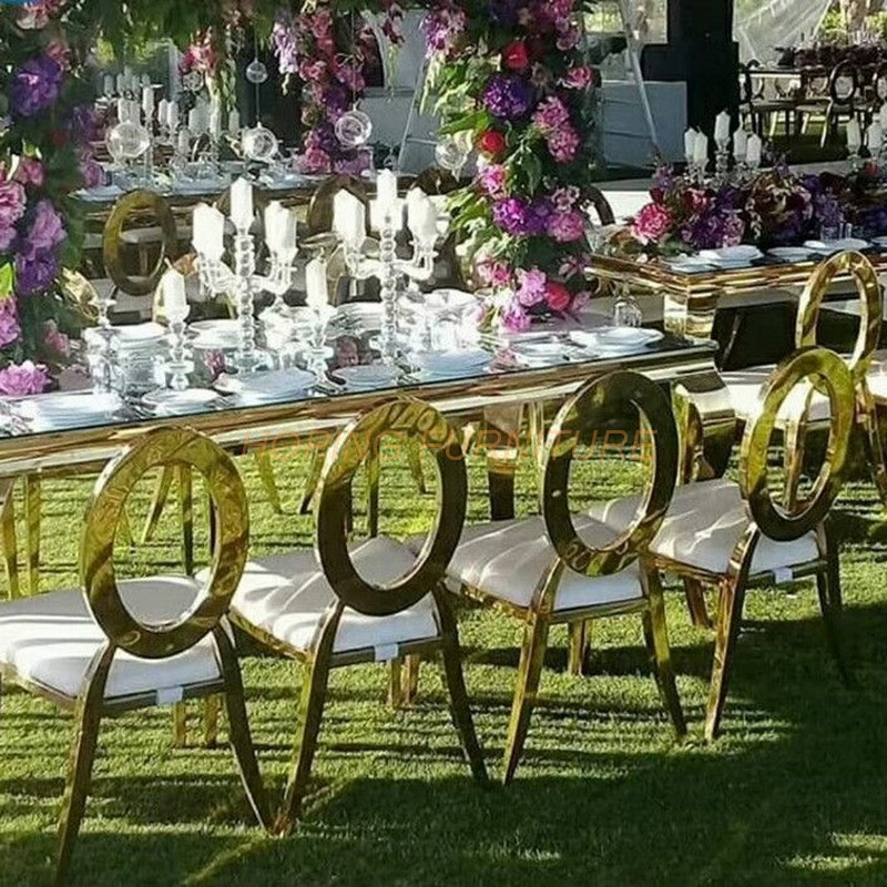 Round Outdoor Table Home Hotel Gold Stainless Steel Metal Restaurant Wedding Event Banquet Sitting Room Dining Furniture High Bar Stool Kids White Dining Chair