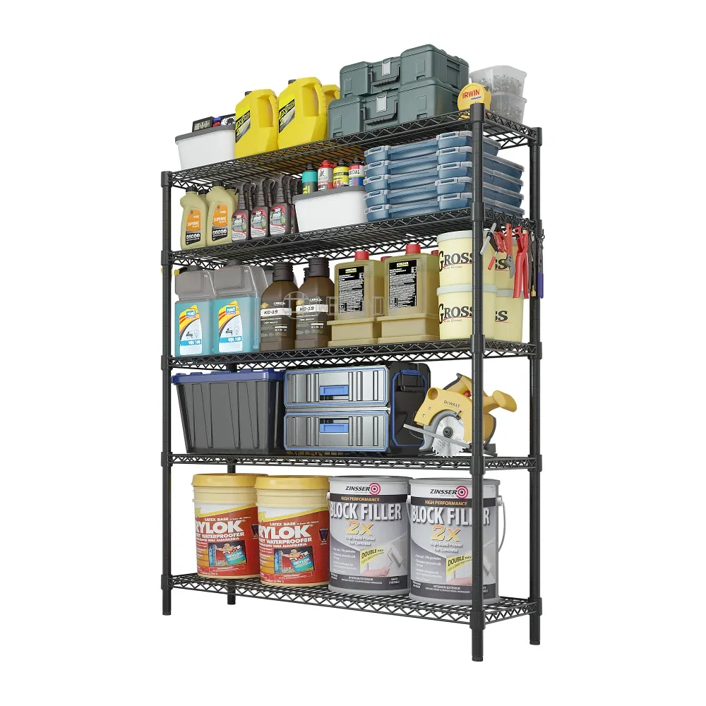 Spacious Dimensions Black Epoxy Steel Wire Mesh Shelving Rack for Garage Storage