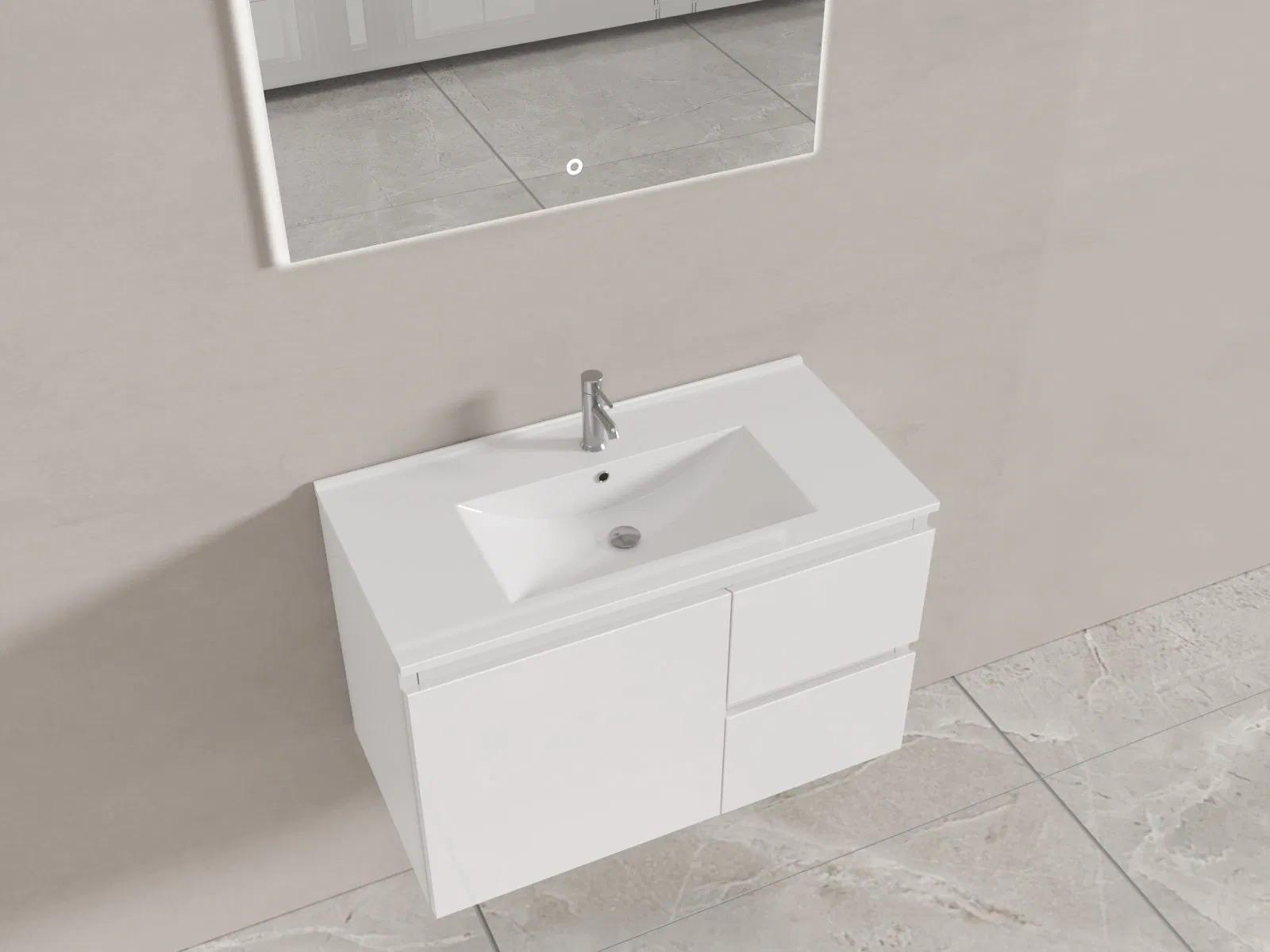 New Combination Wall Mounted Sanitary Ware Set Bath Furniture Bathroom Vanity Cabinet with Ceramic Wash Basin Sink for Faucet Lighted LED Mirror Made in Chi