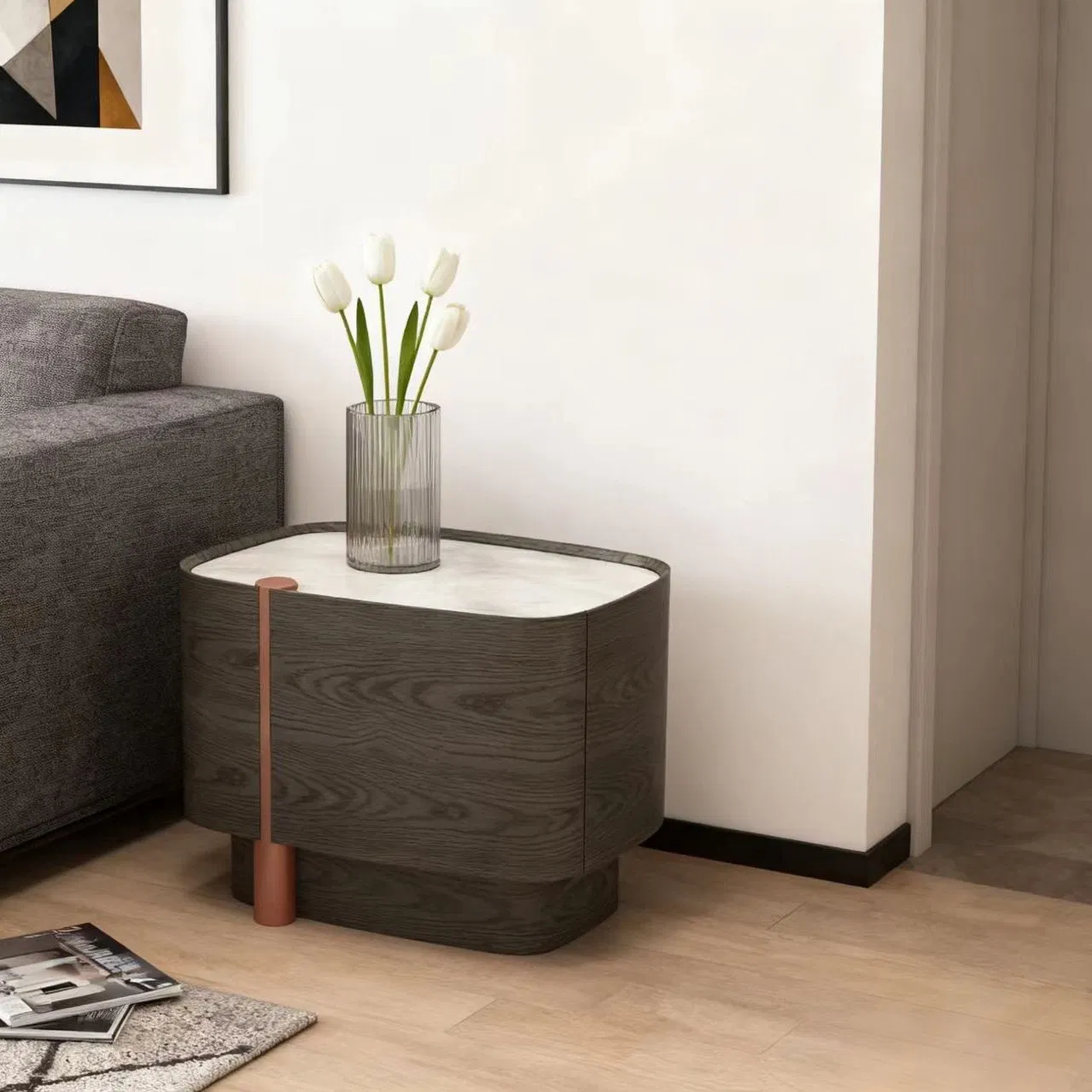 Light Luxury Marble Top Bedroom Home Wood Nightstand