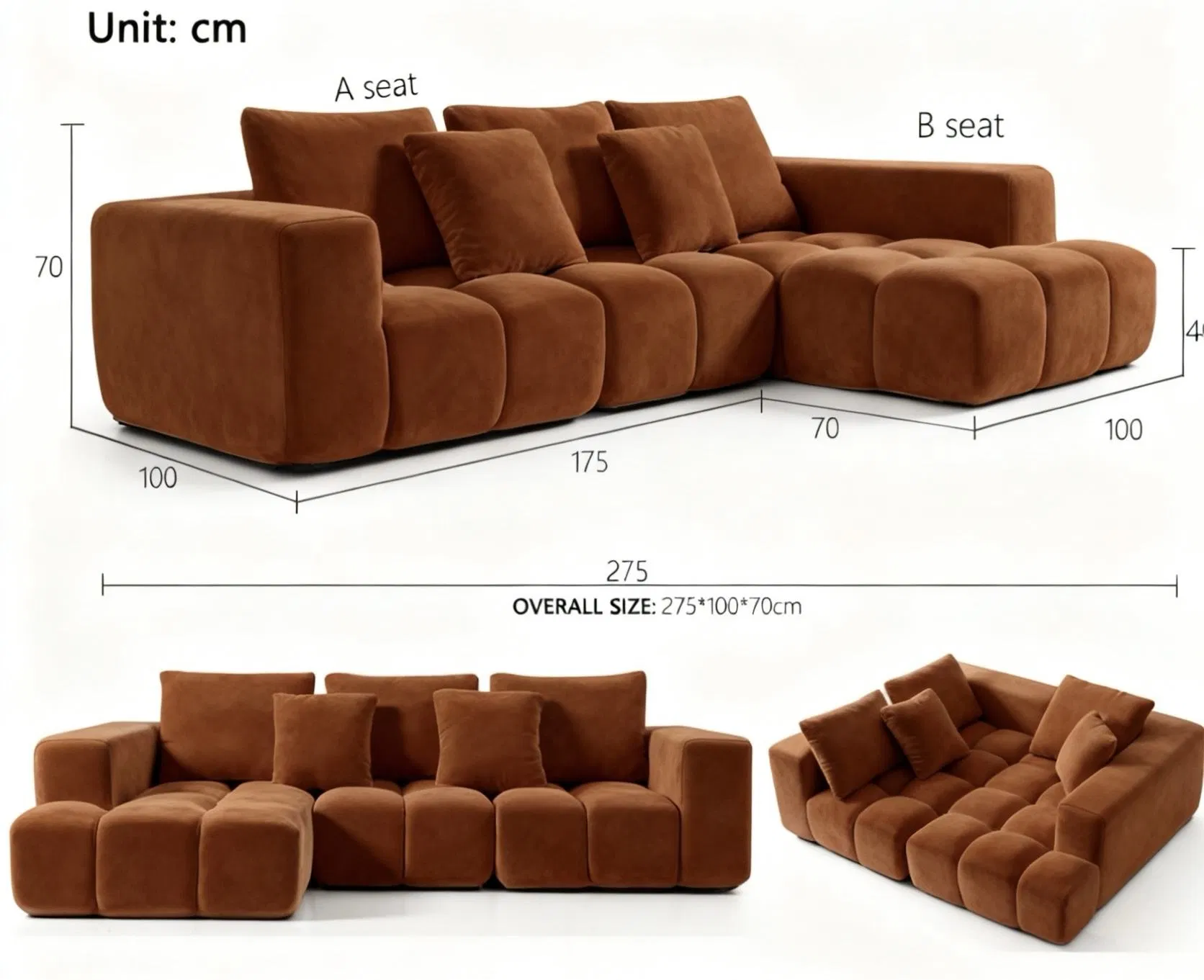 Modern Cream Velvet Sectional Sofa for Small Apartments