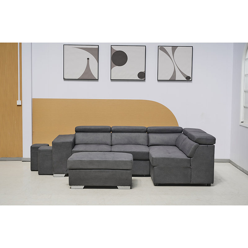 Large Sofa Bed with Adjustable Headrest and Storage Ottoman