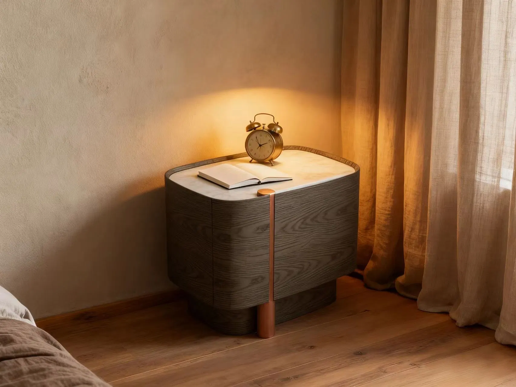 Light Luxury Marble Top Bedroom Home Wood Nightstand