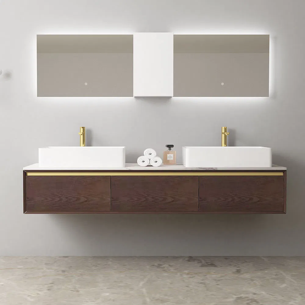 White and Brown Plywood Floating Modern Bathroom Furniture with Mirror Cabinet