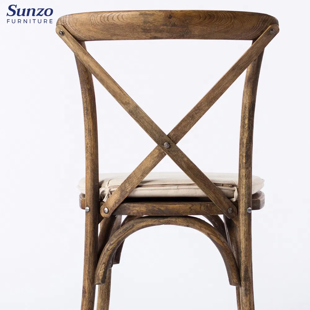 Wholesale Farmhouse Antique X Cross Back Chairs Stackable Wooden Rustic Dining Chairs