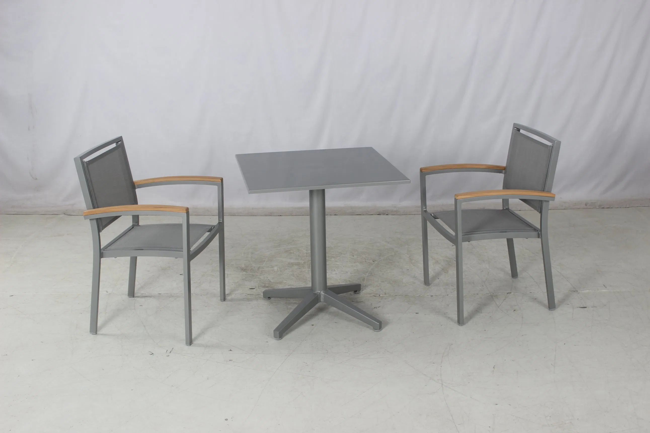 Modern Outdoor Restaurant Garden 3 Pieces Aluminum Coffee Table Chairs Dining Furniture