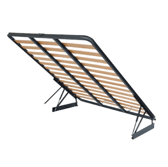 OEM ODM Queen Full Single Size Sample Service Heavy Duty Gas Spring Lifting Slatted Bed Frame Poplar Birch Slats Storage Bed Frame with Lifting Bed Mechanism