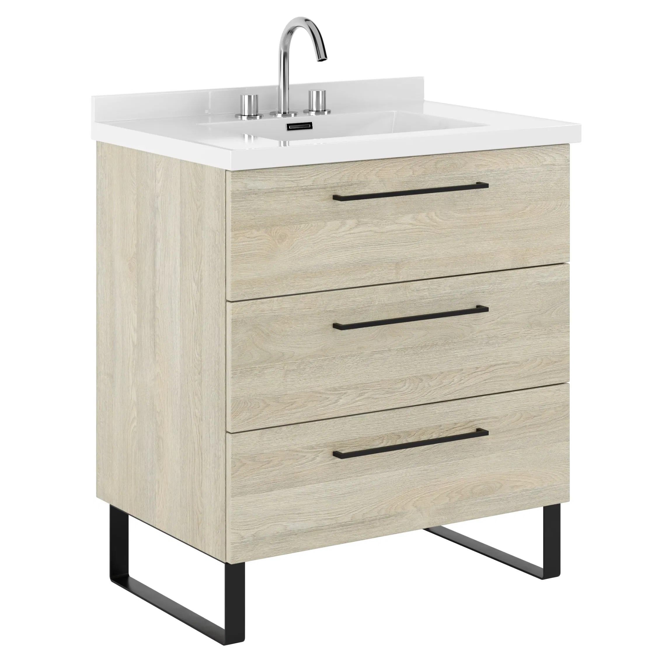 600mm Oak Effect Small Compact Freestanding Bathroom Vanity Cabinet with Sink and Mirror 2 Drawers