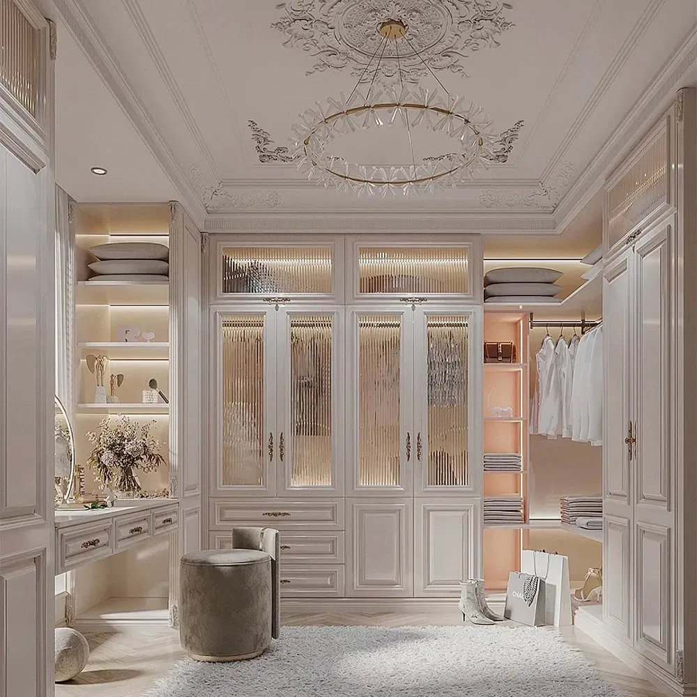 Foshan Factory Custom Modern Wooden Wardrobe Bedroom Furniture U Shape Clothes Storage Cabinets Walk in Closet Luxury Wardrobes