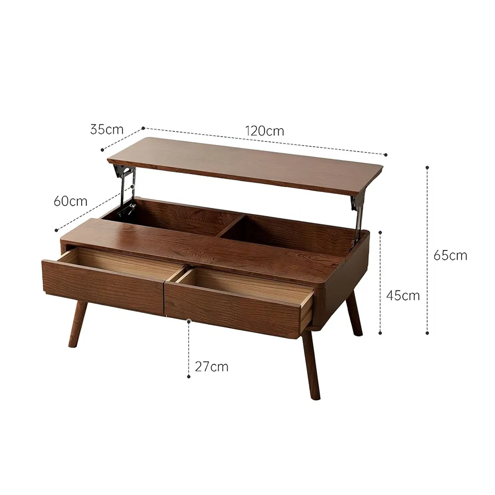 Height-Adjustable Coffee Table with 2 Drawers and Hidden Storage