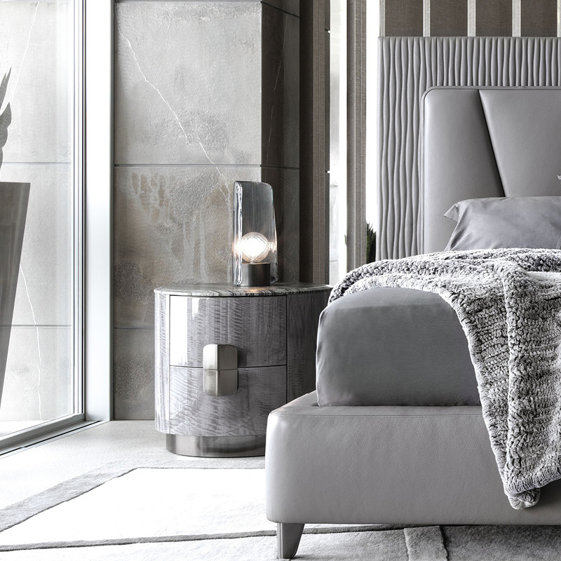 Italian Luxury Modern Minimalist Bedroom Furniture Round Nightstand with Marble Top for Home