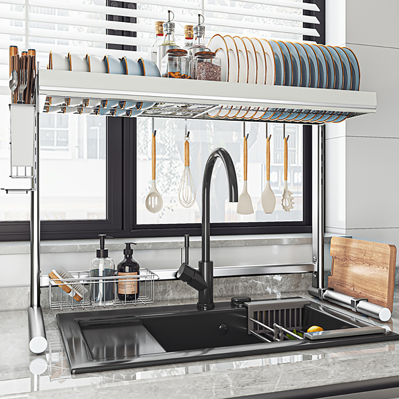 Mingling 201 Stainless Steel Heavy-Duty Single Tier Kitchen Dish Shelf Over-Sink Storage Rack