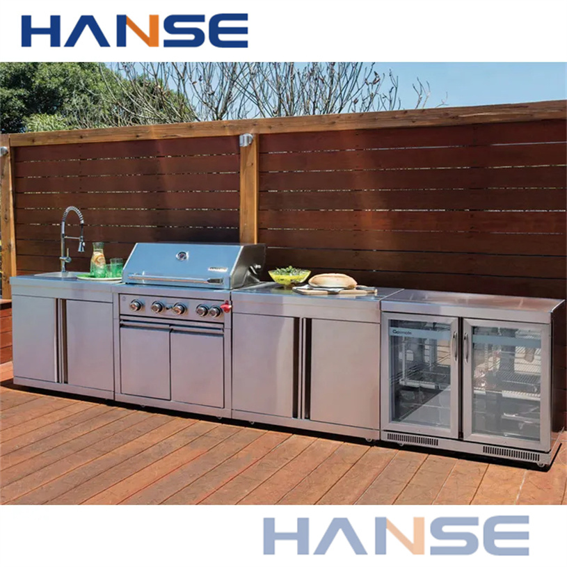 Customized Outdoor Kitchen Cabinet Luxury Outdoor Stainless Steel Kitchen Cabinets with Gas Stove and BBQ Grill