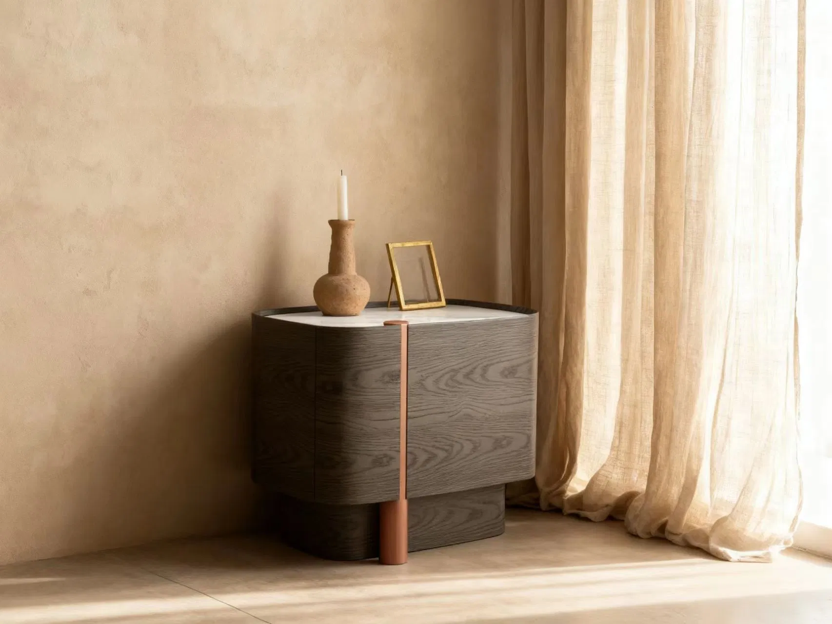 Light Luxury Marble Top Bedroom Home Wood Nightstand