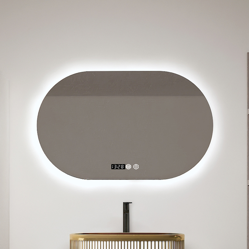 Modern Design Fluted Light Walnut Curve Bathroom Cabinet with LED Mirror for Hotel 2816-80