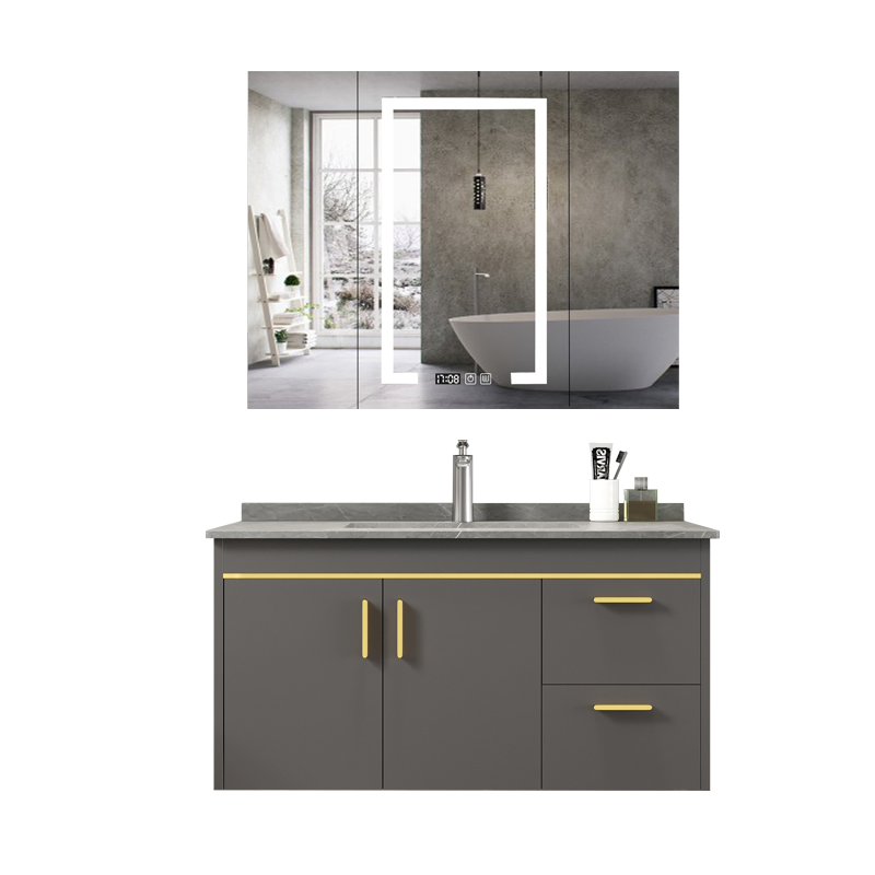 Modern Superior Quality Simple Style Bathroom Wooden Cabinet with Basin and Mirror Ceramic or Salate Countertop