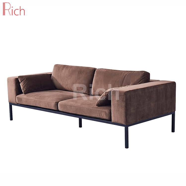 Metal Legs Brown Velvet Upholstery Loveseat Sofa Living Room Furniture
