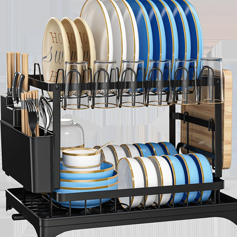 Factory Wholesale 2 Tier Folding Chrome Cabinet Tableware Dryer Accessories Stainless Steel Wire Sink Drain Plate Storage Shelf Drying Metal Kitchen Dish Rack