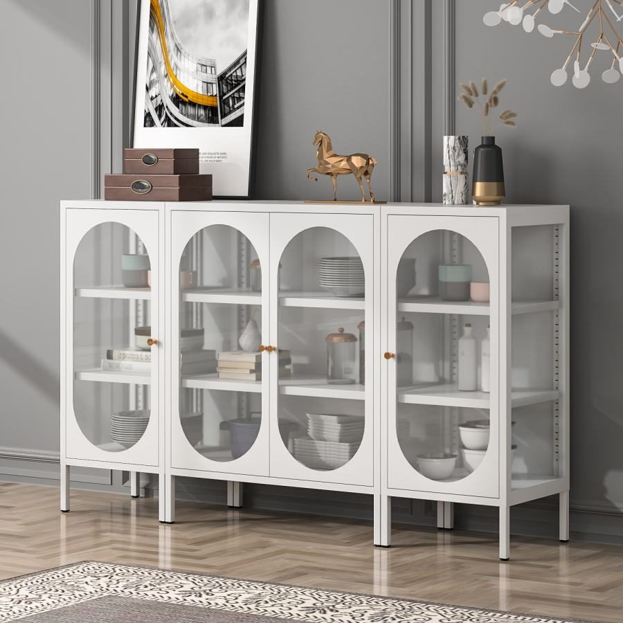 High Quality Glass Door Steel Sideboard Metal Living Room Storage Cabinet
