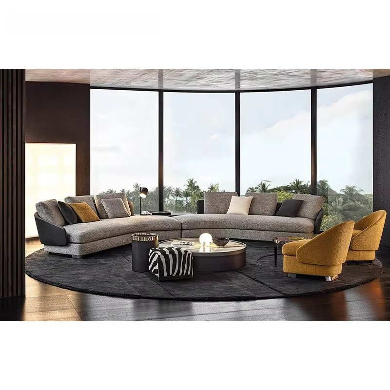 Modern Luxury Sectional Comfortable Fabric Recliner Complete Set Round Curved Design Corner Couch Living Room Furniture Sofa