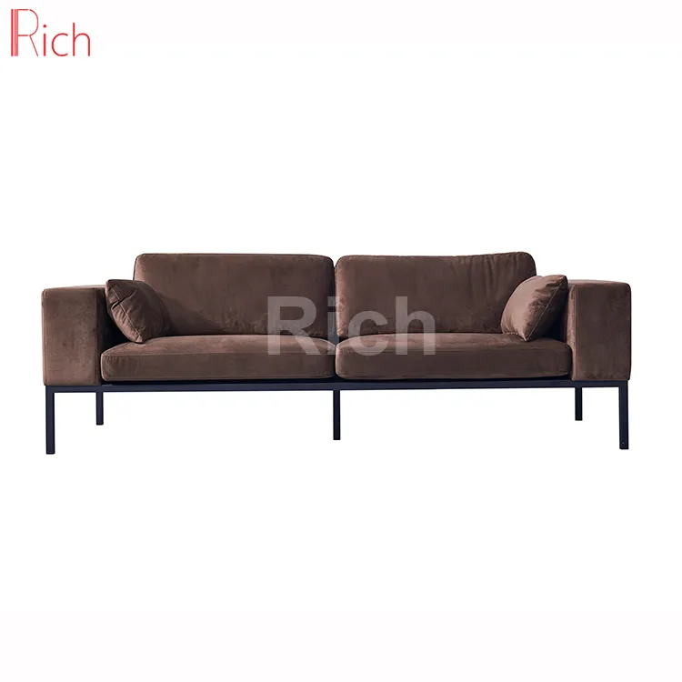 Metal Legs Brown Velvet Upholstery Loveseat Sofa