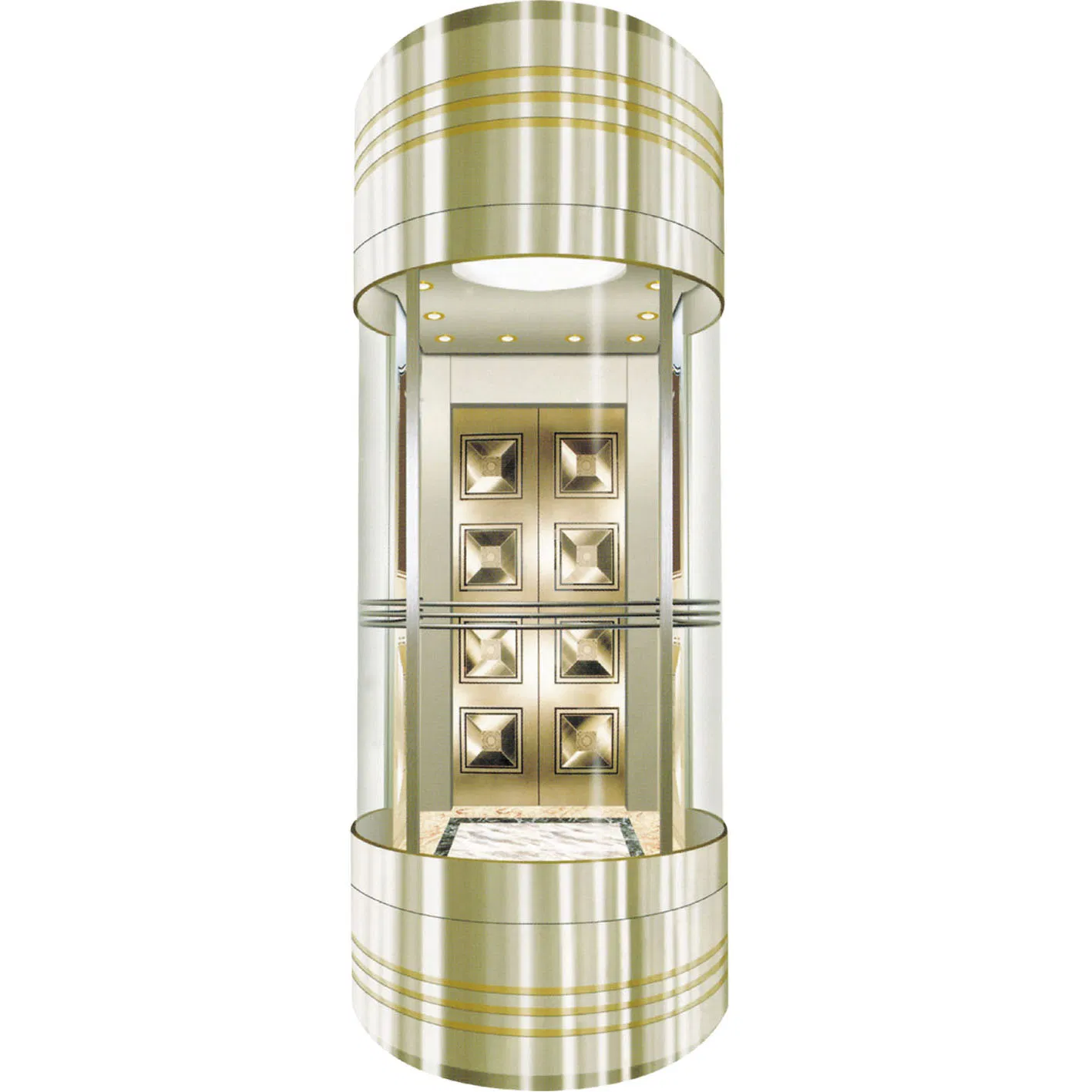 Acrylic Lighting Decoration Champagne Gold Stainless Steel Passenger Elevator