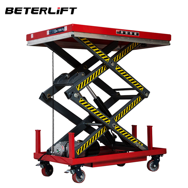 350kg-1 Ton Hydraulic Scissor Lift Platform Truck 3m Lifting Height Cargo Loading Unloading Steerable Wheels
