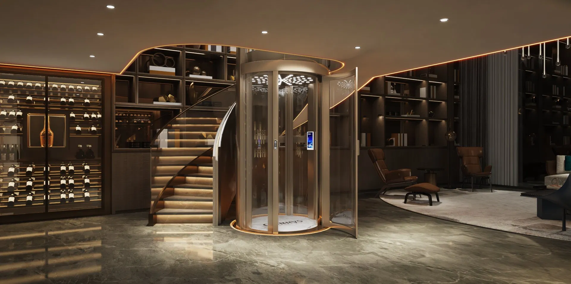 360 Full-Glass Panoramic Lift Circular Mrl Villa Elevator Home Lift