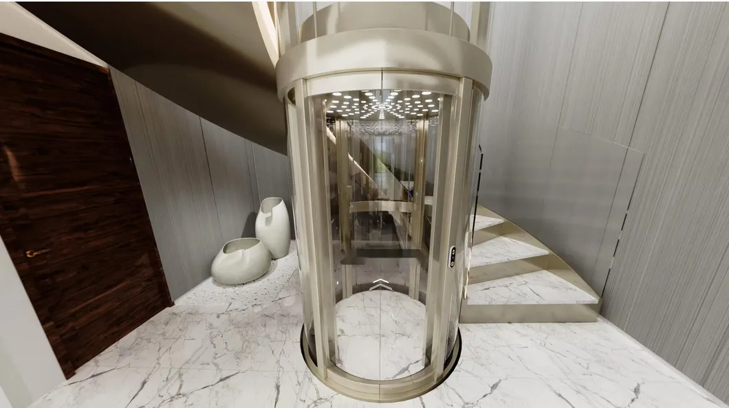 360 Full-Glass Panoramic Lift Circular Mrl Villa Elevator Home Lift