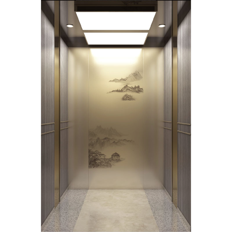 Acrylic Lighting Decoration Champagne Gold Stainless Steel Passenger Elevator