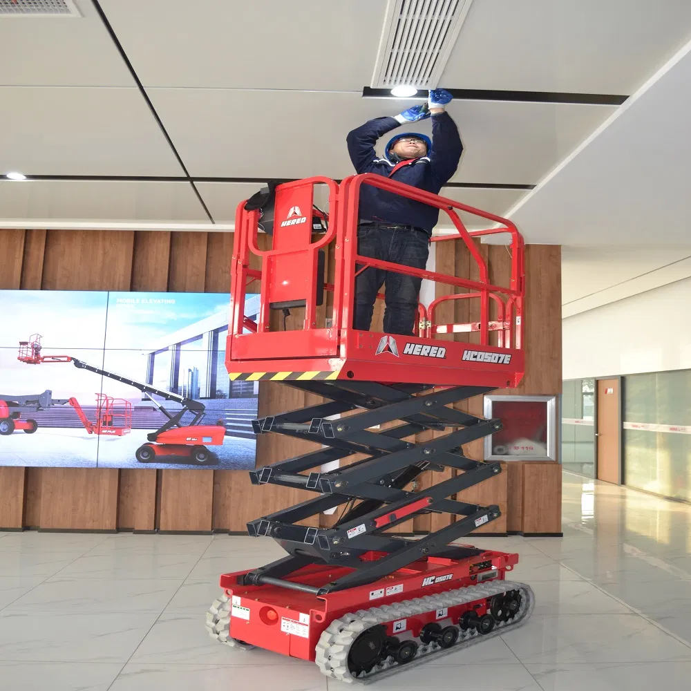 Hered 5m Crawler Scissor Lift Self-Propelled Hydraulic Lifting Rough Terrain Scissor Lift Aerial Work Platform