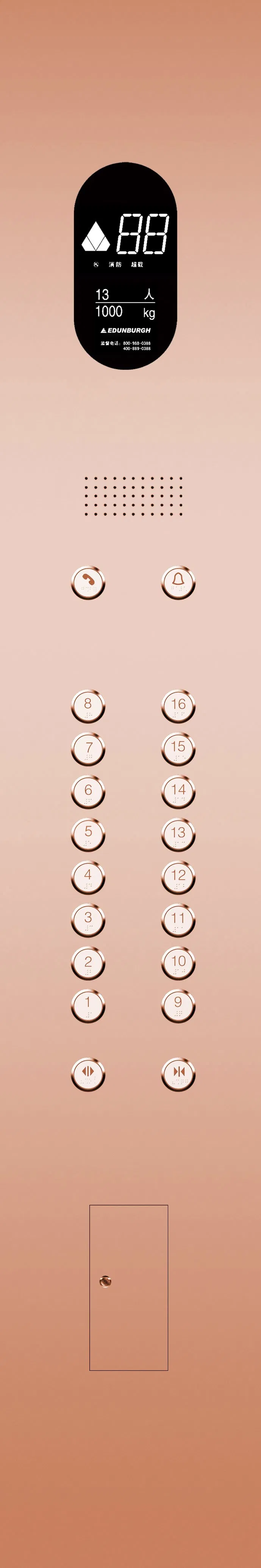 Edunburgh Brand Rose Gold Etched Sightseeing Villa Elevator, Luxury for Villa