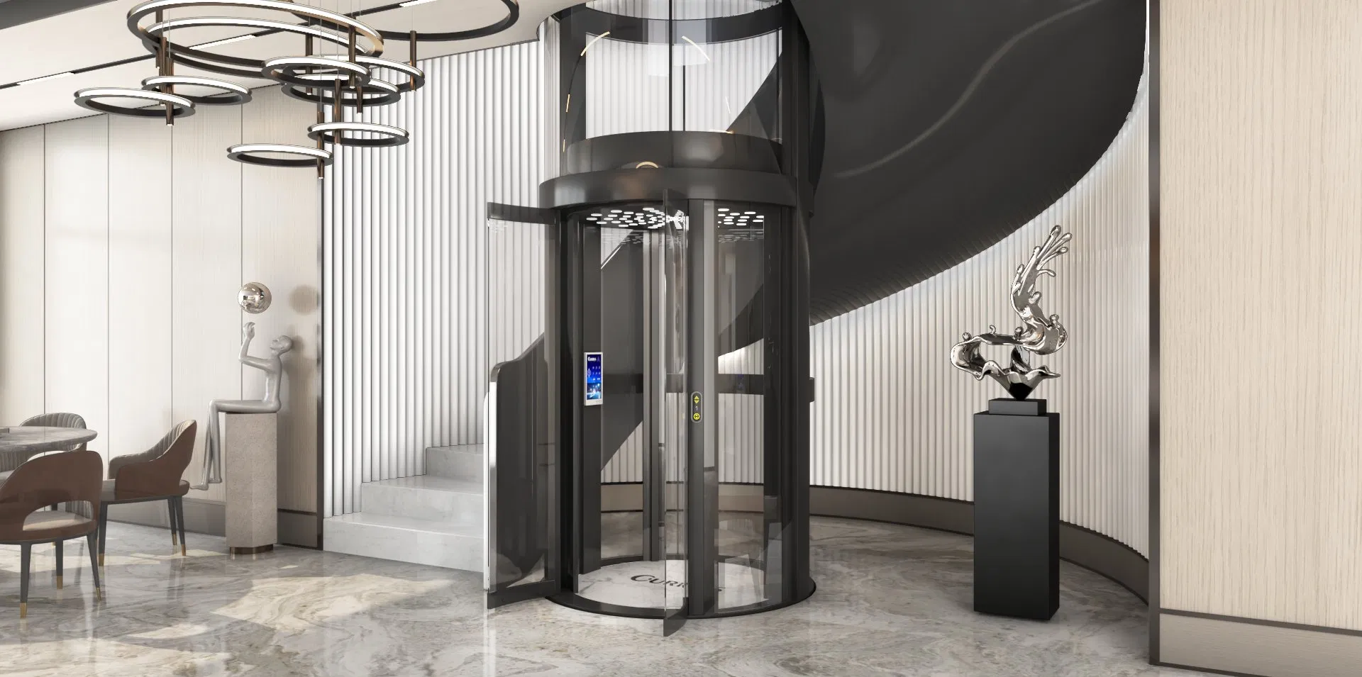 360 Full-Glass Panoramic Lift Circular Mrl Villa Elevator Home Lift
