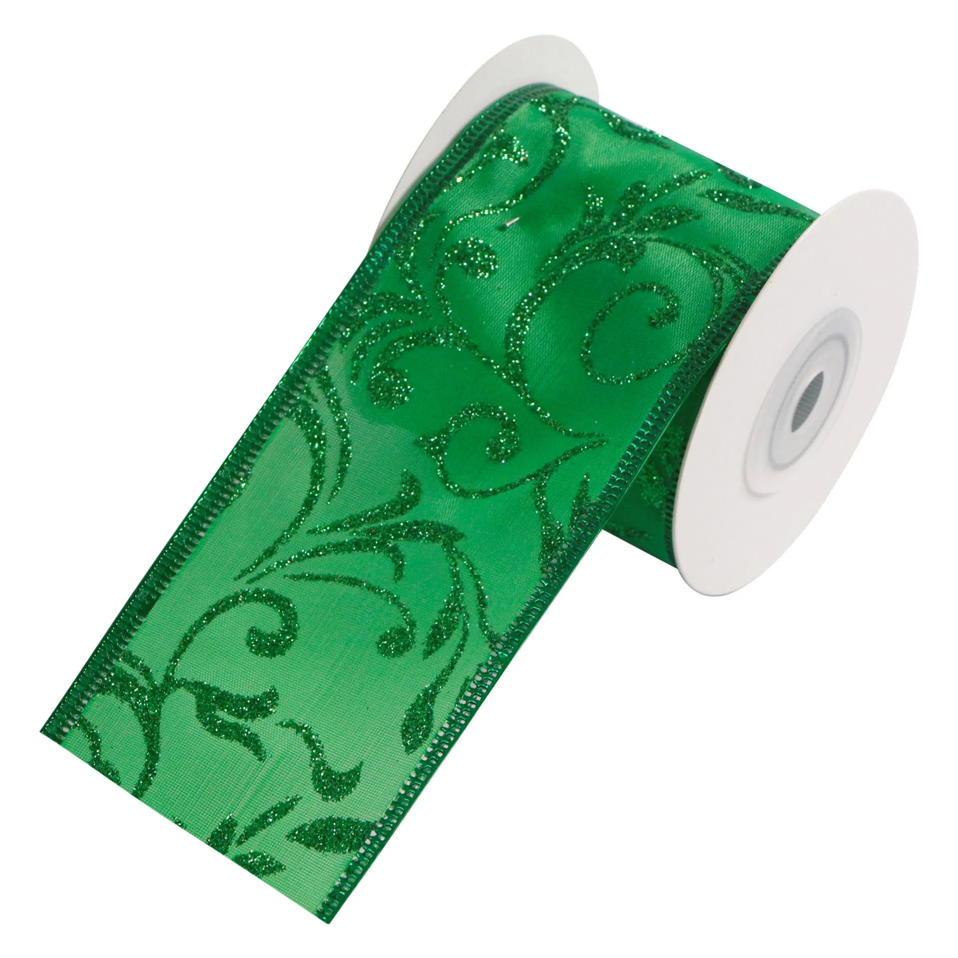 Christmas Satin Ribbpn with Wired Edge Hologram Loose Powder Design for Gifts Wrapping Party DIY