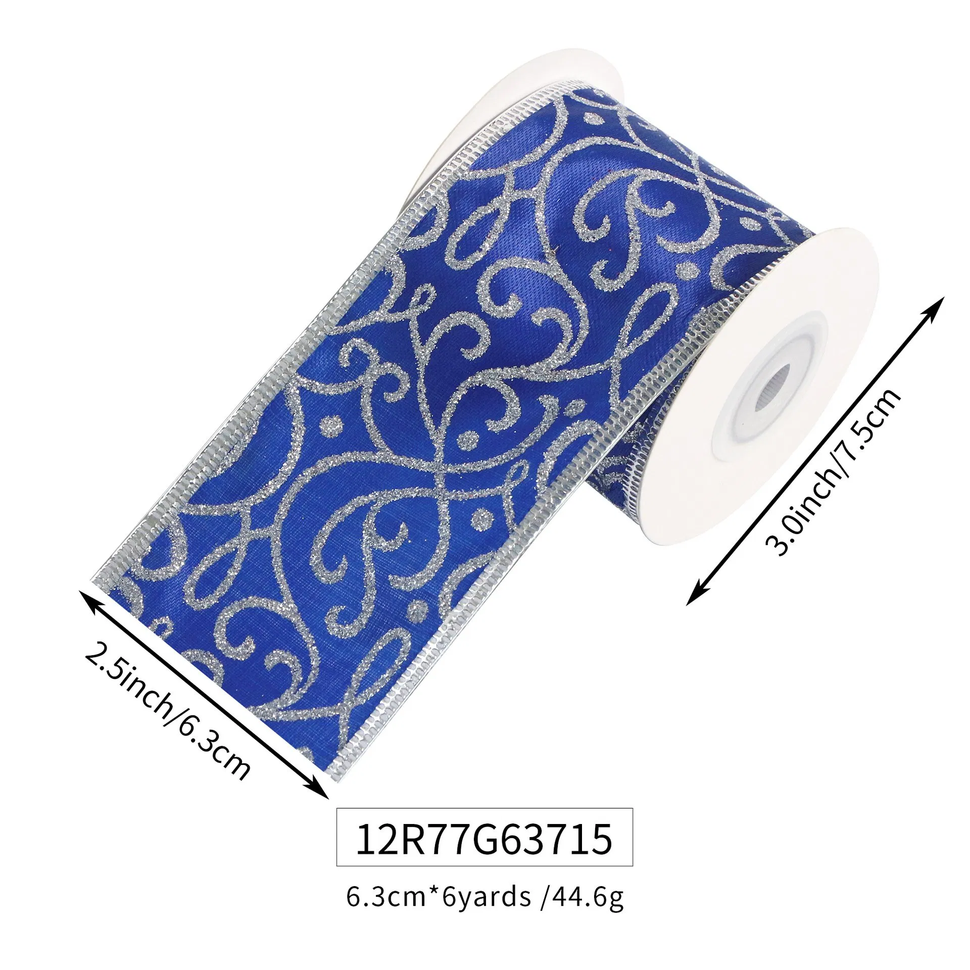 Christmas Satin Ribbpn with Wired Edge Hologram Loose Powder Design for Gifts Wrapping Party DIY